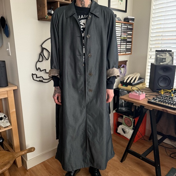 Vintage 80s 90s Charcoal Gray Belted Trench Coat Jones New York - Size Medium - Picture 3 of 9